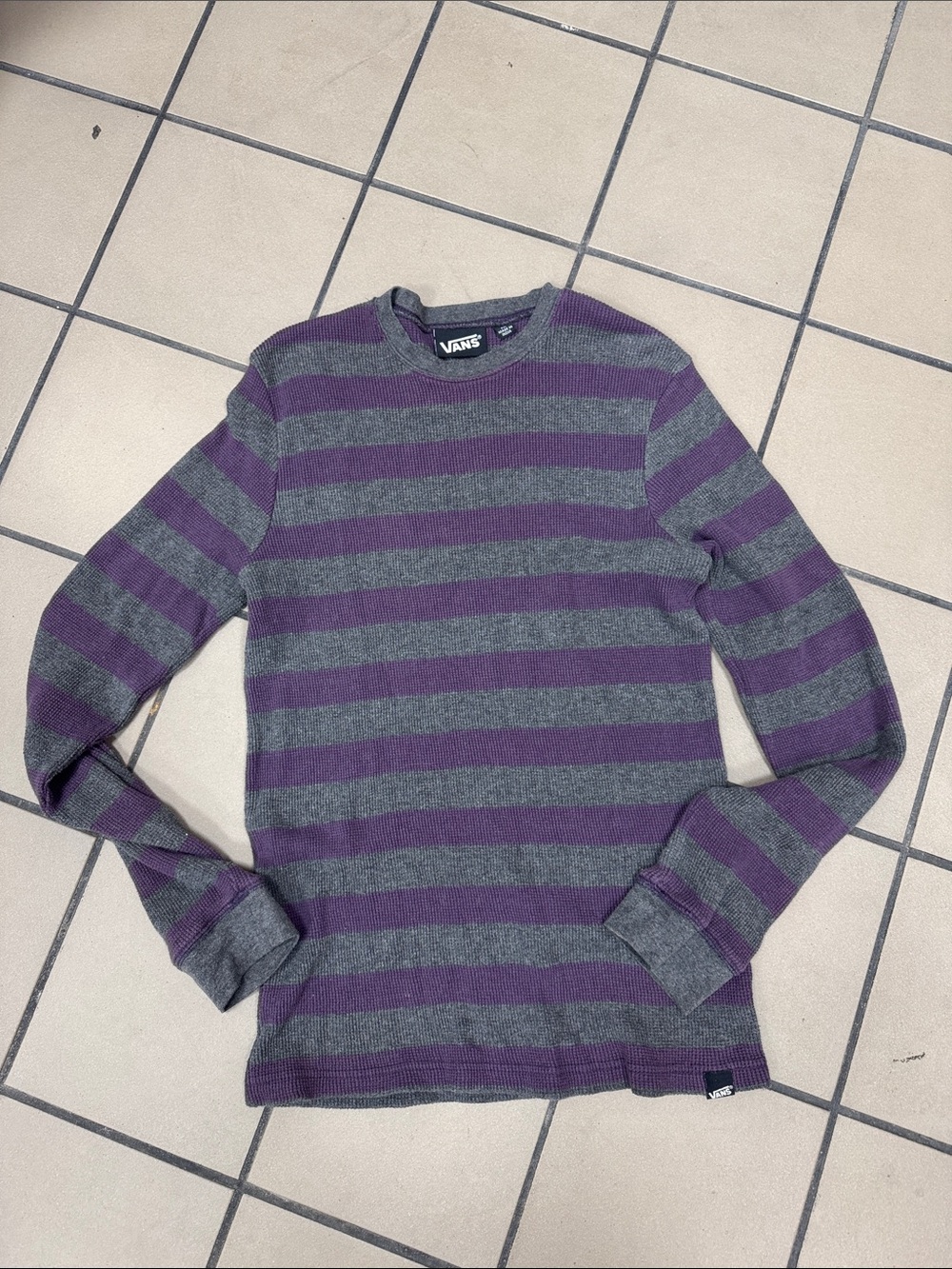 Vans Purple and Gray Striped Crewneck Sweater